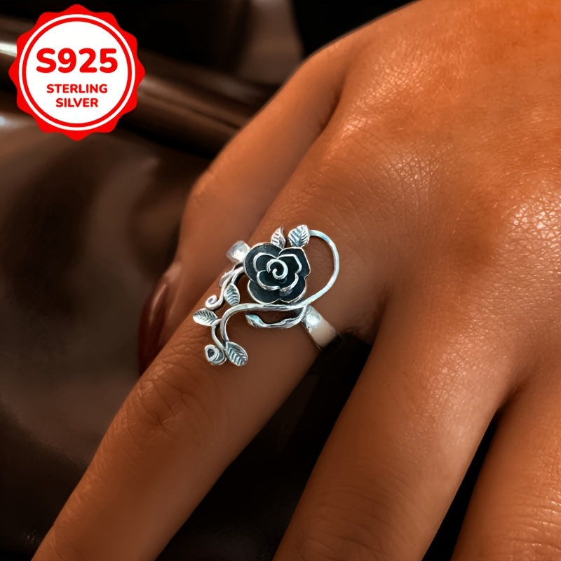 Creative Rose Ring Fashionable Opening Adjustable Women's Ring in 925 Silvery